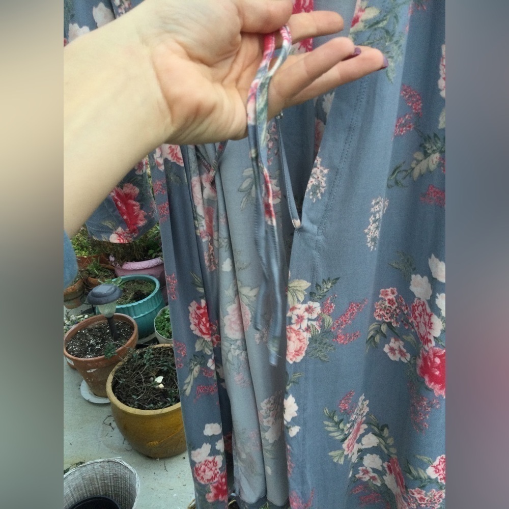 Flora womens Short wrap robe S Small charmeuse floral romantic spa Jersey blue - Picture 12 of 13